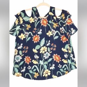Umgee cold shoulder floral tunic S